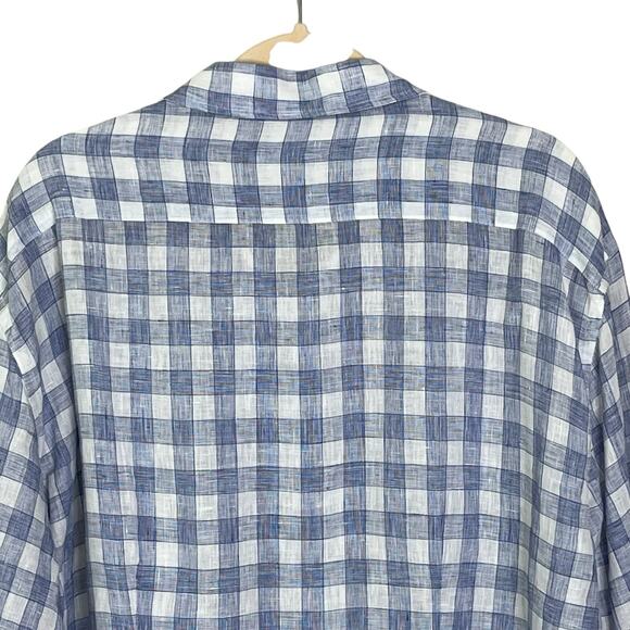 Culturata Shirt Men's XXL Tailored Fit 100% Linen Blue White Plaid Made in Italy - Picture 5 of 8